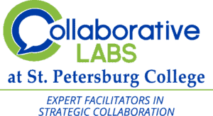 Collaborative Labs of St. Petersburg College logo, in blue and green text with a thought-bubble as the main icon