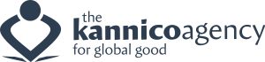 Logo for The Kannico Agency for Global Good dark blue abstract figure beside the brand name