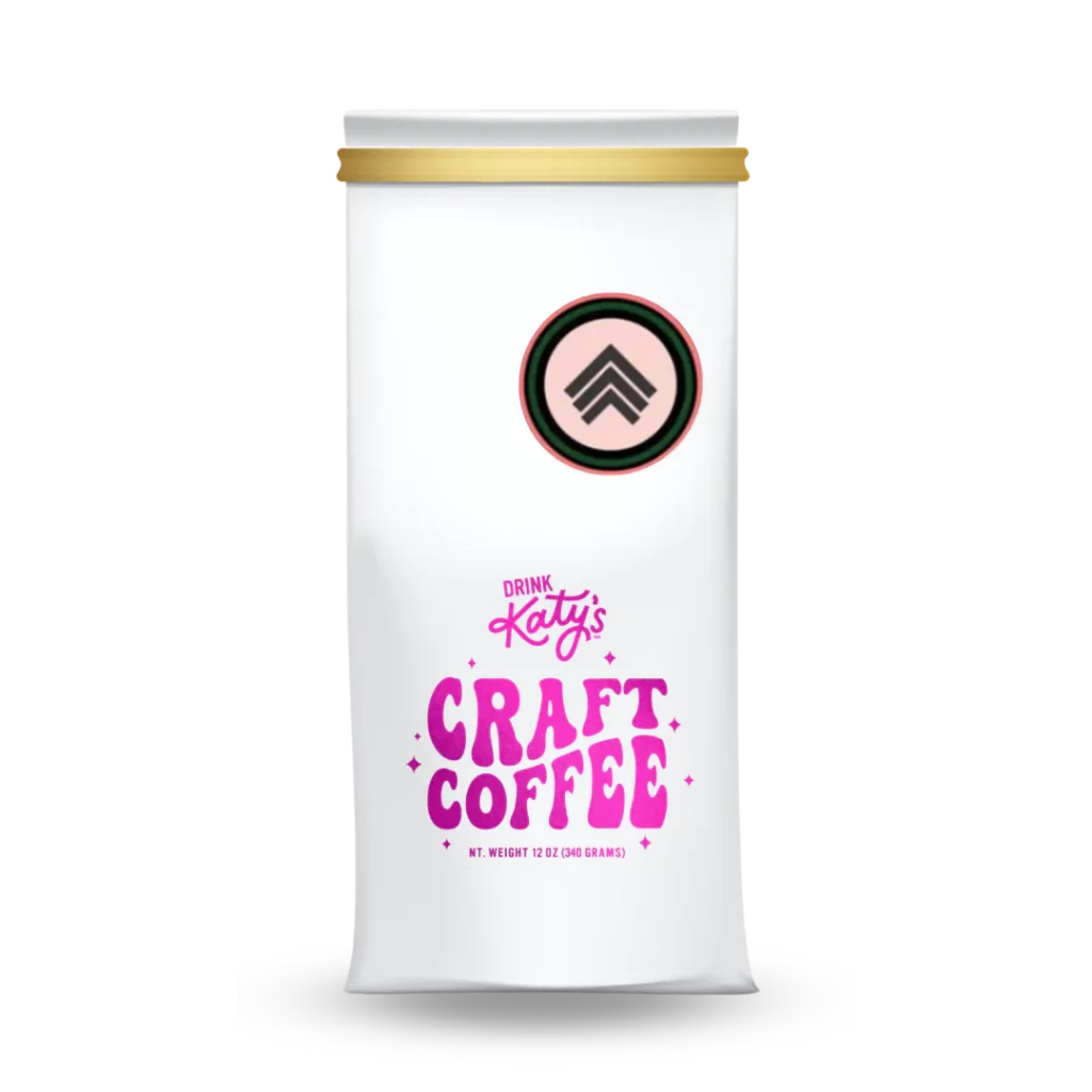 Bag of Dear Katy's Craft Coffee in a white bag with pink writing