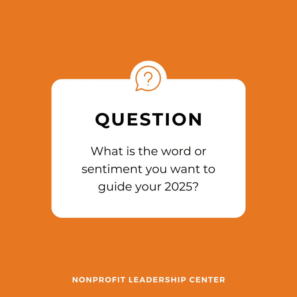 Orange square with the following question written in the center: What is the word or sentiment you want to guide your 2025?
