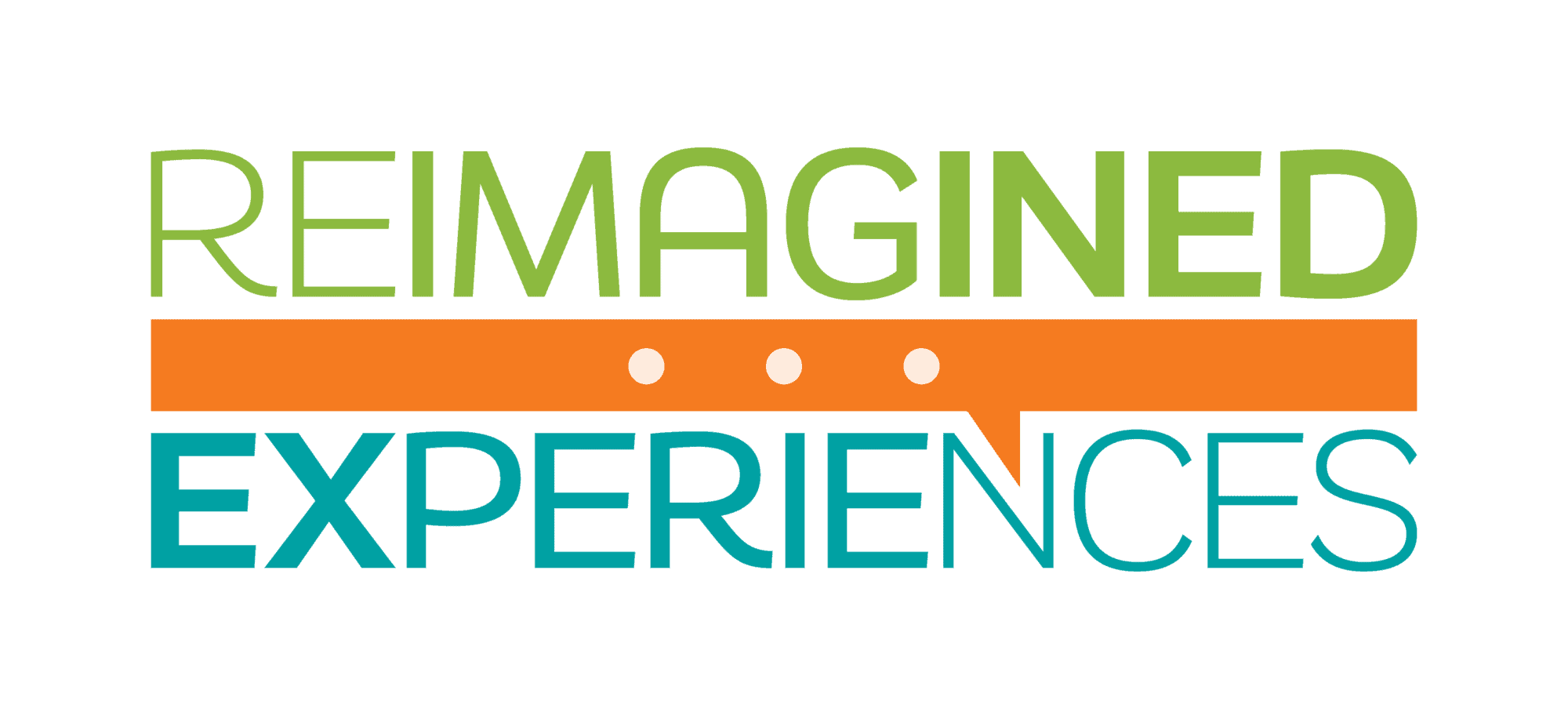 Reimagined Experiences logo, green, orange and blue