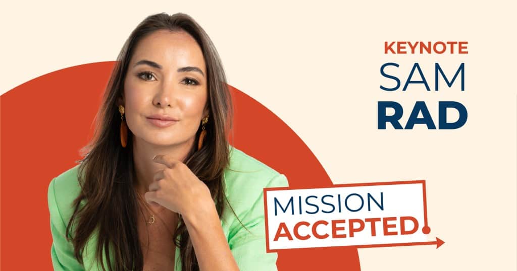 Sam Rad, A young white woman with long brown hair wearing a green jacket