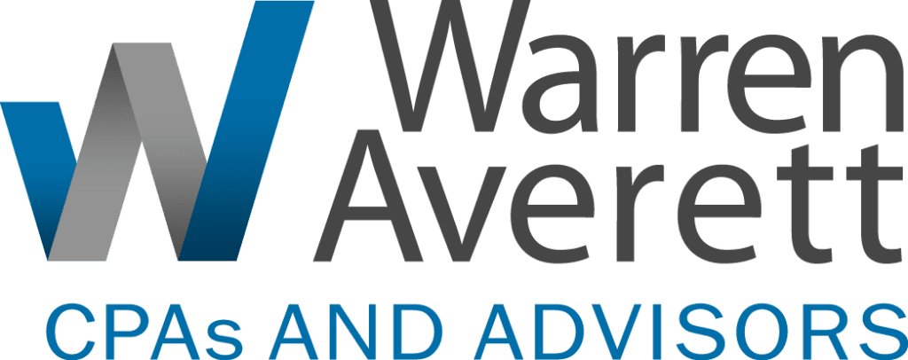 Warren Averett logo, a blue and grey logo with a large W and the words CPAs and Advisors underneath
