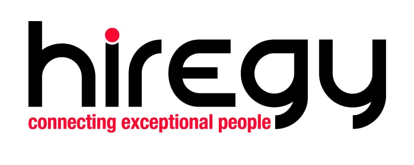 Hiregy logo in black with red sub-text: connecting exceptional people