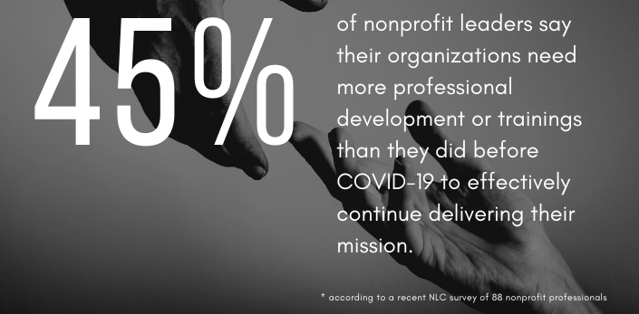 45% of nonprofit leaders say their organizations need more professional development or trainings than they did before COVID-19 to effectively continue delivering their missiong. | Nonprofit Leadership Center
