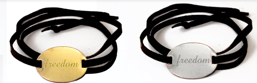 Freedom wrap bracelets in gold and silver to benefit Selah Freedom